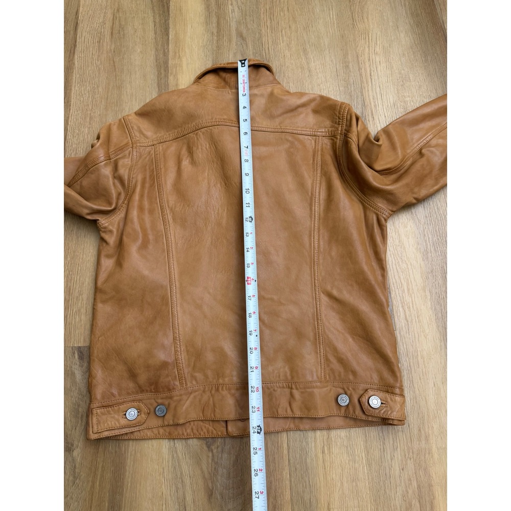 Lucky Brand Tan Brown 100% Lamb Leather Trucker Jacket M $450 retail - Picture 7 of 8